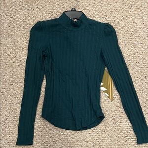Free People Dark Green Ribbed Blouse